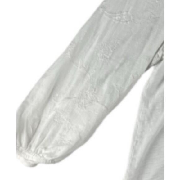 J.Jill Blouse White Modal Blend Blouse Size Large Tall Embroidered Sleeves - Picture 4 of 9